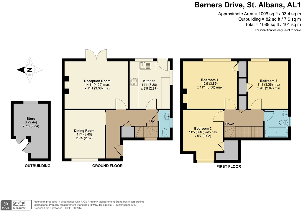 Floorplan for Berners Drive, St Albans, AL1